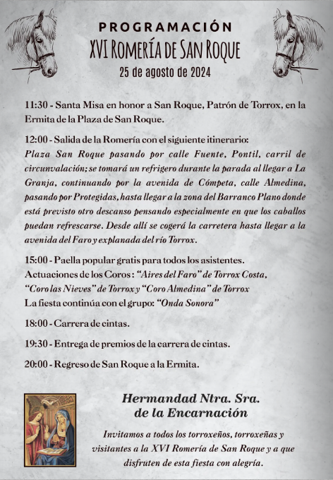 romeria san roque torrox 2024 percurso programacion actuaciones