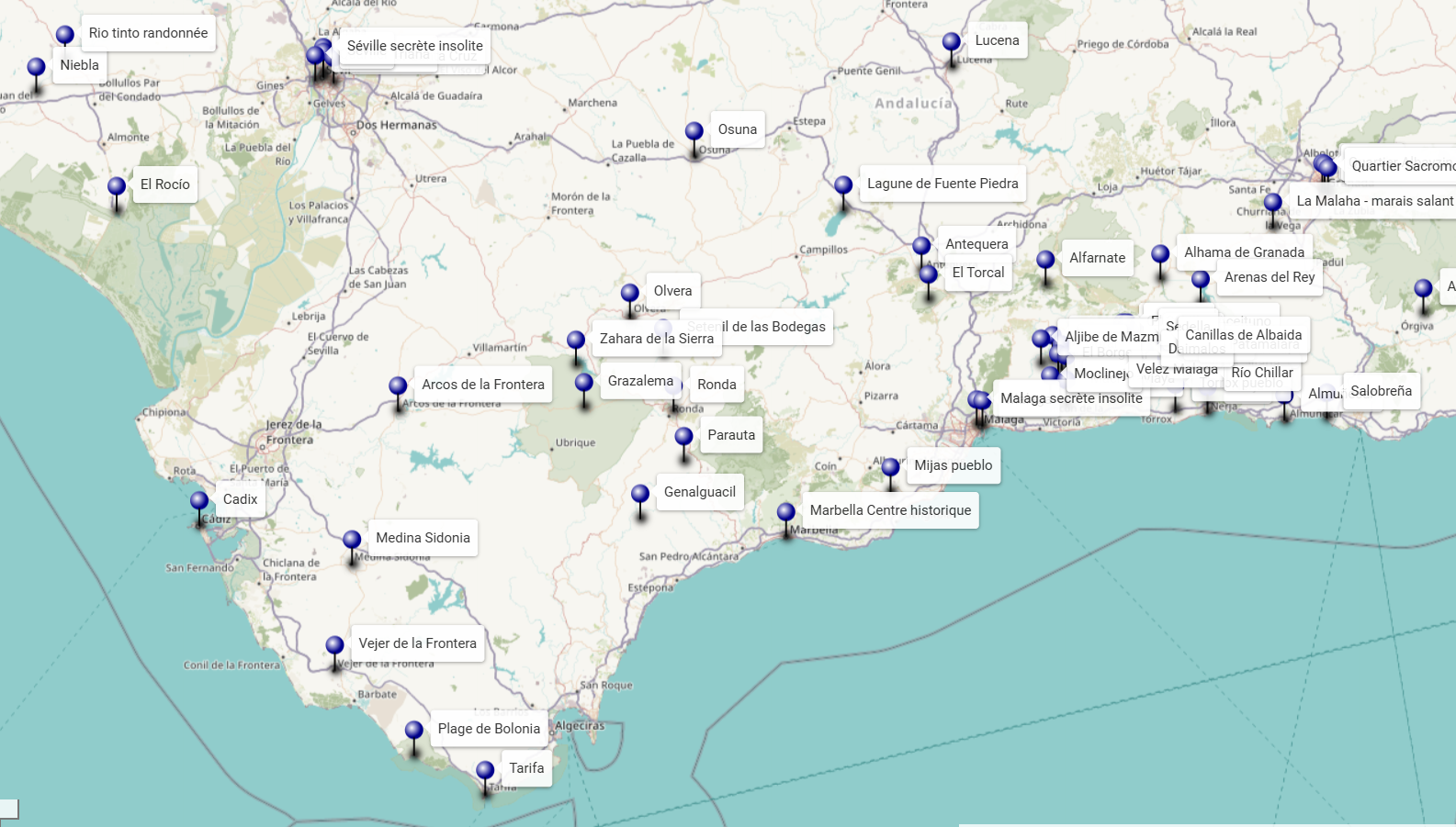 Carte interactive de l’Andalousie avec les meilleurs sites à voir